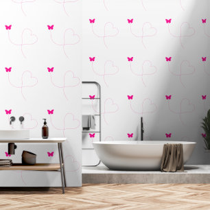 Papel Pintado Mariposa rosa voladora de corazón