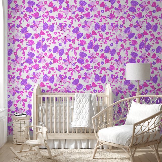 Papel Pintado Mariposa rosa y morada linda (Niños)