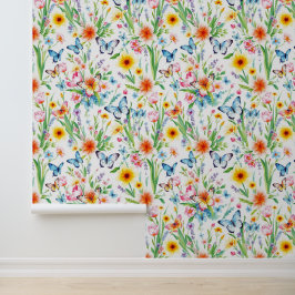 Papel Pintado Mariposas azules y amarillas en la pradera