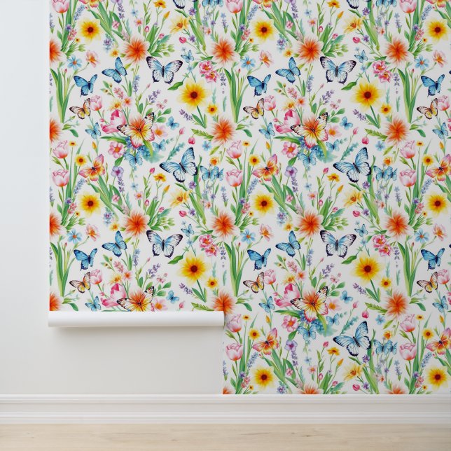 Papel Pintado Mariposas azules y amarillas en la pradera (Solicitud)