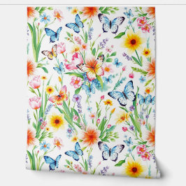 Papel Pintado Mariposas azules y amarillas en la pradera