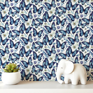 Papel Pintado Mariposas azules y flores silvestres