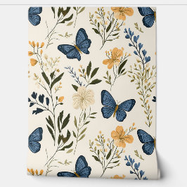 Papel Pintado Mariposas azules y vegetación