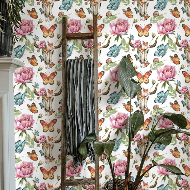 Papel Pintado Mariposas Boho Western Floral Cow Skull (Subido por el creador)