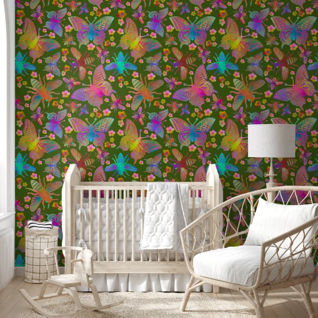 Papel Pintado Mariposas burbujeantes en Moss (Niños)
