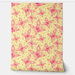 Papel Pintado mariposas crimson de encaje en punto polka amarill
