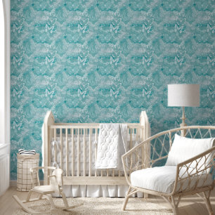 Papel Pintado Mariposas de mármol verde marino