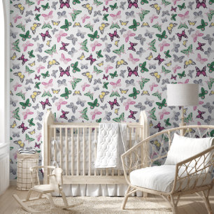 Papel Pintado Mariposas de niñas pequeñas y cortas con azulejos