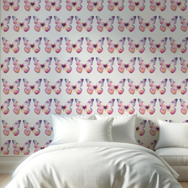 Papel Pintado Mariposas de patrón rosado (Butterfly wallpaper in pink and purple by Do Tell A Belle)