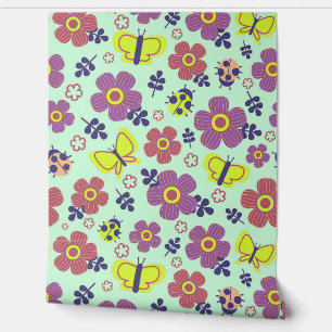 Papel Pintado Mariposas, Mariquitas, Flores y Hojas