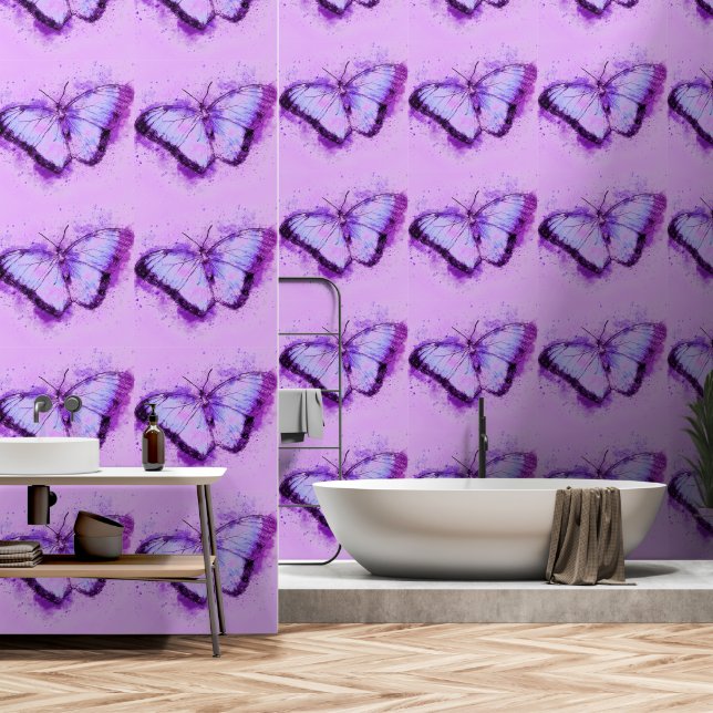 Papel Pintado Mariposas Moradas Voladoras (Baño)
