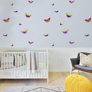 Papel Pintado Mariposas multicolores volando para la habitación 