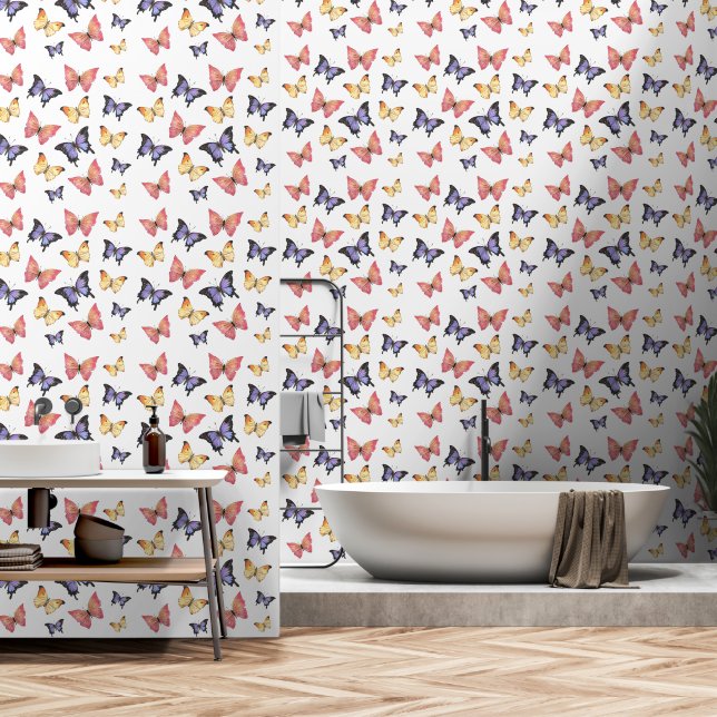 Papel Pintado Mariposas Rosa Púrpura (Baño)