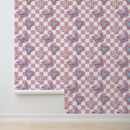Papel Pintado Mariposas Rosadas Lindas Flores Habitación de Niña