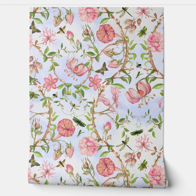 Papel Pintado Mariposas tropicales de época Jardín Chinoiserie (Desenrollar)