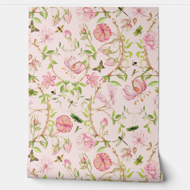 Papel Pintado Mariposas tropicales de época Jardín Chinoiserie (Desenrollar)