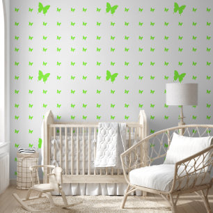 Papel Pintado Mariposas verdes sobre blanco