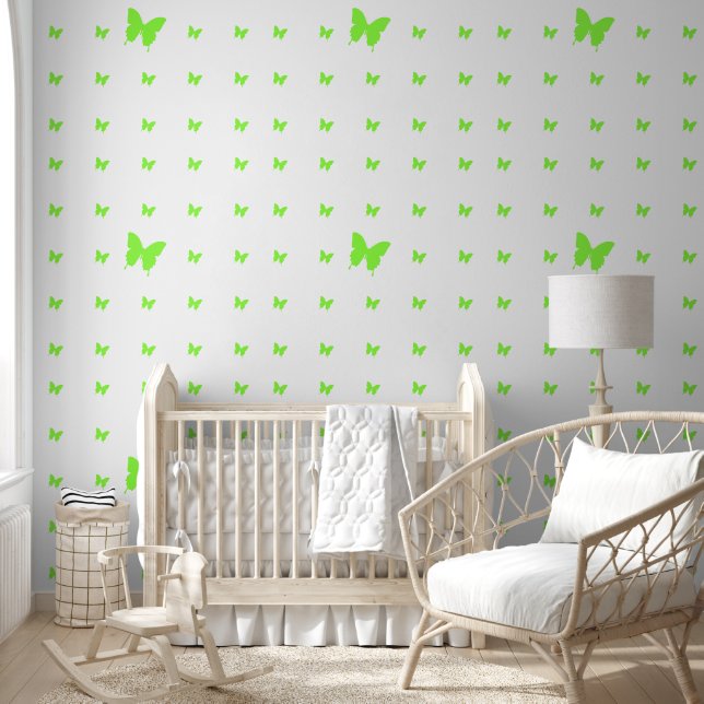 Papel Pintado Mariposas verdes sobre blanco (Niños)