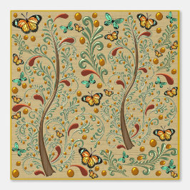 Papel Pintado Mariposas y árboles Naranjas de Nouveau