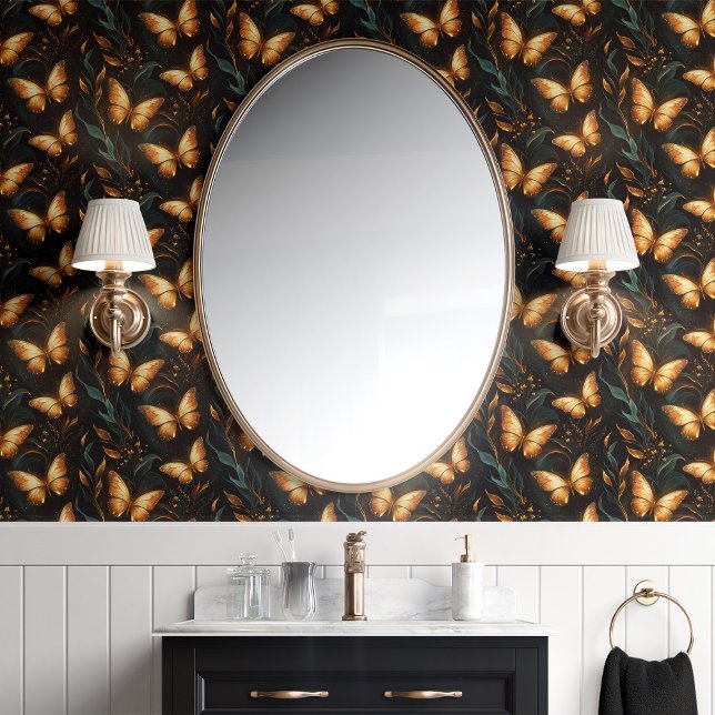 Papel Pintado Mariposas y vinos de oro en negro (Subido por el creador)