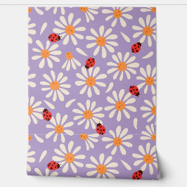 Papel Pintado Mariquitas Moradas y Margaritas