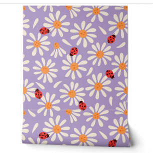 Papel Pintado Mariquitas Moradas y Margaritas