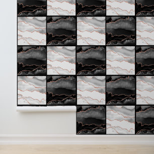 Papel Pintado Mármol Ágata Damasco Negro y Blanco 