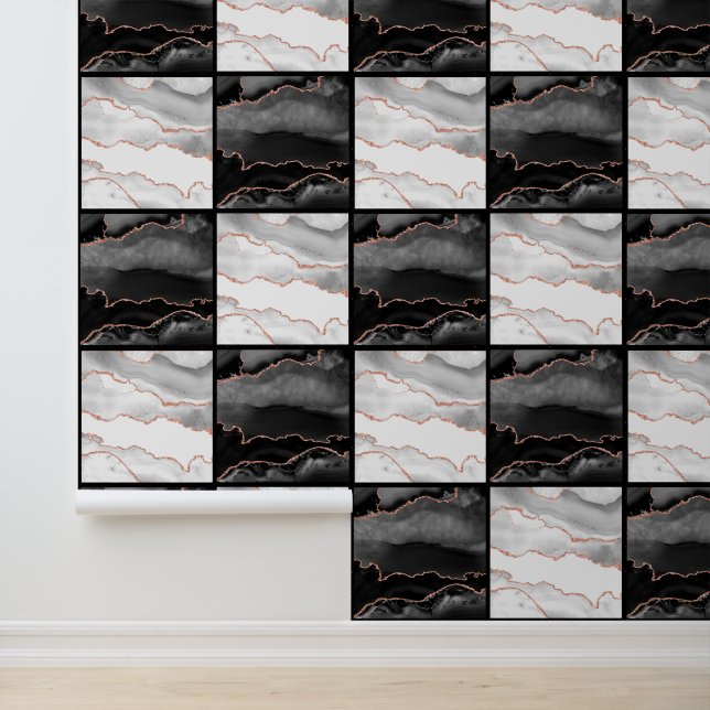 Papel Pintado Mármol Ágata Damasco Negro y Blanco  (Solicitud)