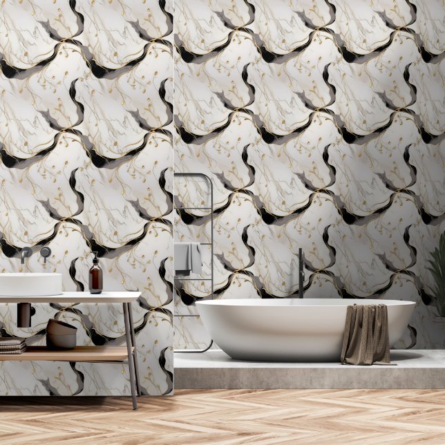 Papel Pintado Mármol blanco dorado (Baño)