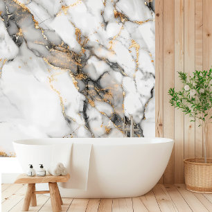 Papel Pintado Mármol blanco elegante con acentos dorados