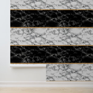 Papel Pintado Mármol blanco negro con línea de oro