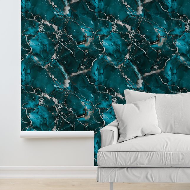 Papel Pintado Mármol de aspecto metálico de plata turquesa (Subido por el creador)