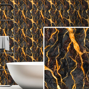 Papel Pintado Mármol negro carbón gris marrón y dorado brillante
