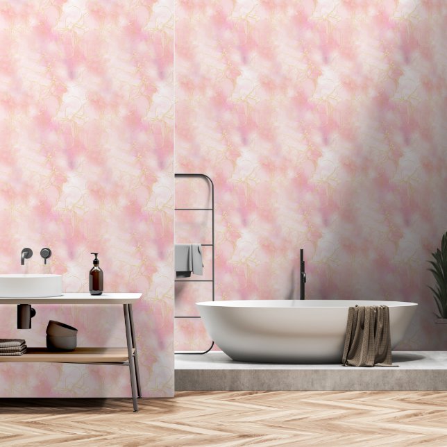 Papel Pintado Mármol rosado suave y granos de oro (Baño)