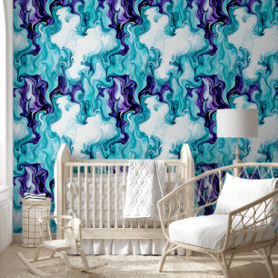 Papel Pintado Mármol turquesa, Verde azulado y púrpura