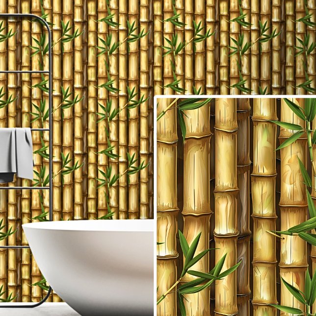 Papel Pintado Marrón claro amarillo oro muro de bambú (Subido por el creador)