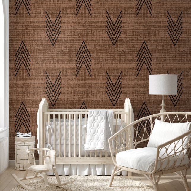 Papel Pintado Marrón Moderno Rústico Africano Mudcloth (Niños)