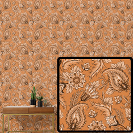 Papel Pintado Marrón Naranja Floral Paisley Elegante 