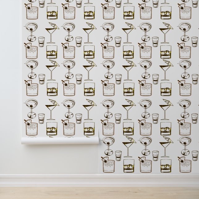 Papel Pintado Martini and Cocktails Brown and White Modern Drink (Solicitud)