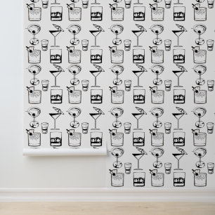 Papel Pintado Martini y cócteles Bebida moderna en blanco y negr