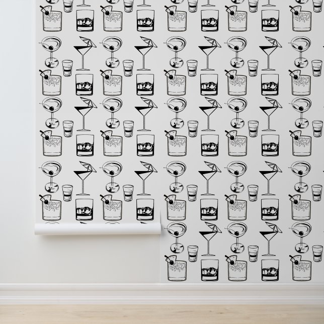Papel Pintado Martini y cócteles Bebida moderna en blanco y negr (Solicitud)