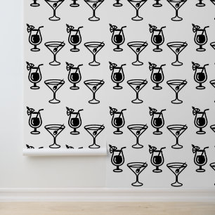 Papel Pintado Martini y cócteles Bebida moderna en blanco y negr