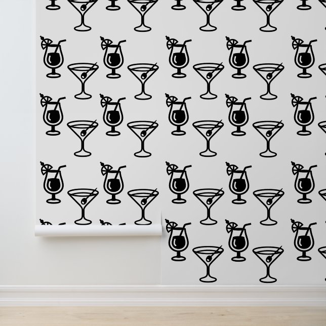 Papel Pintado Martini y cócteles Bebida moderna en blanco y negr (Solicitud)