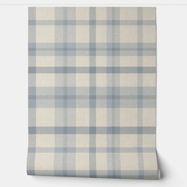 Papel Pintado Masculine Muted Blue Plaid w/ Linen Texture (Desenrollar)