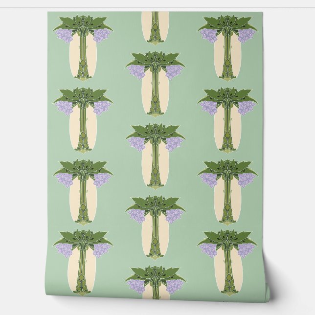 Papel Pintado Mauve Verde Crema Floral Art Nouveau (Desenrollar)