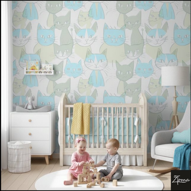 Papel Pintado MCM Blue Green Abstract Cat Pattern (Subido por el creador)