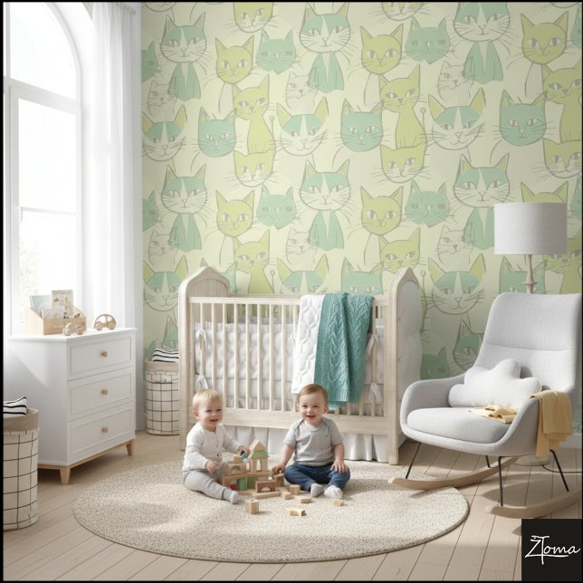 Papel Pintado MCM Mint Lime Abstract Cat Pattern (Subido por el creador)