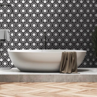 Papel Pintado MCM moderno de medio siglo en blanco y negro