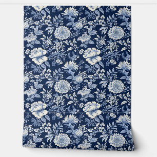 Papel Pintado Medianoche Blossom Petite - Azul y Blanco