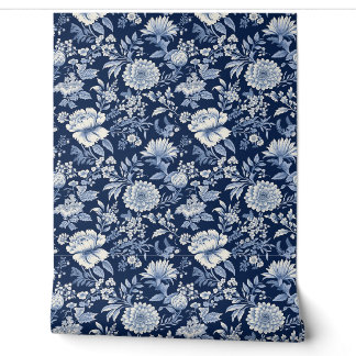 Papel Pintado Medianoche Blossom Petite - Azul y Blanco